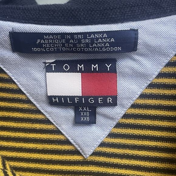 VTG Tommy Hilfiger Striped Mens Polo Shirt Size XXL Yellow Black Stripe 90s - Picture 3 of 4